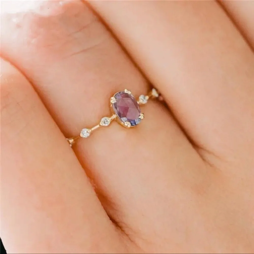 Dainty Purple Crystal 925 Sterling Silver Ring - Picture 4 of 5